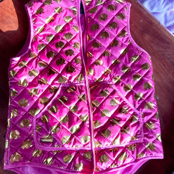 SIMPLY SOUTHERN Pink Elephant Patterned Thin Puffer Vest Sz.  S - Picture 7 of 15